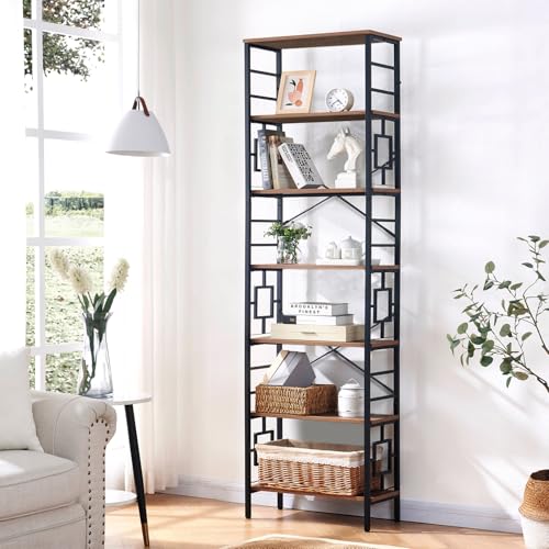 Brown 84 Inch 7 Tier Metal Bookshelf S5214