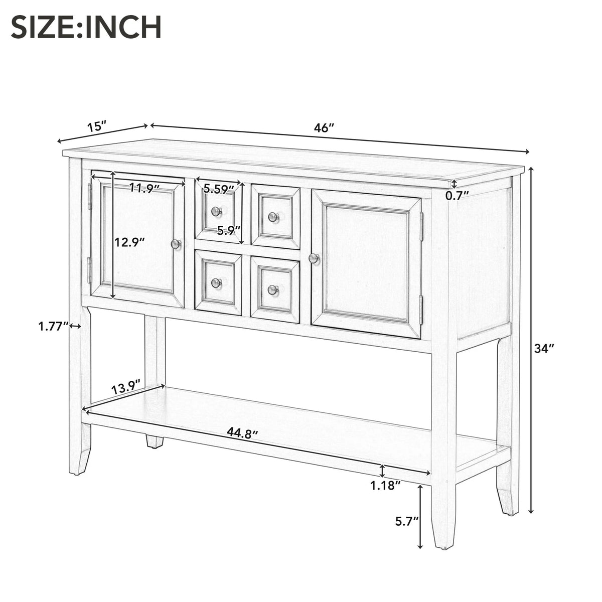 Vintage Console Table with Four Small Drawers and Bottom Shelf M877182
