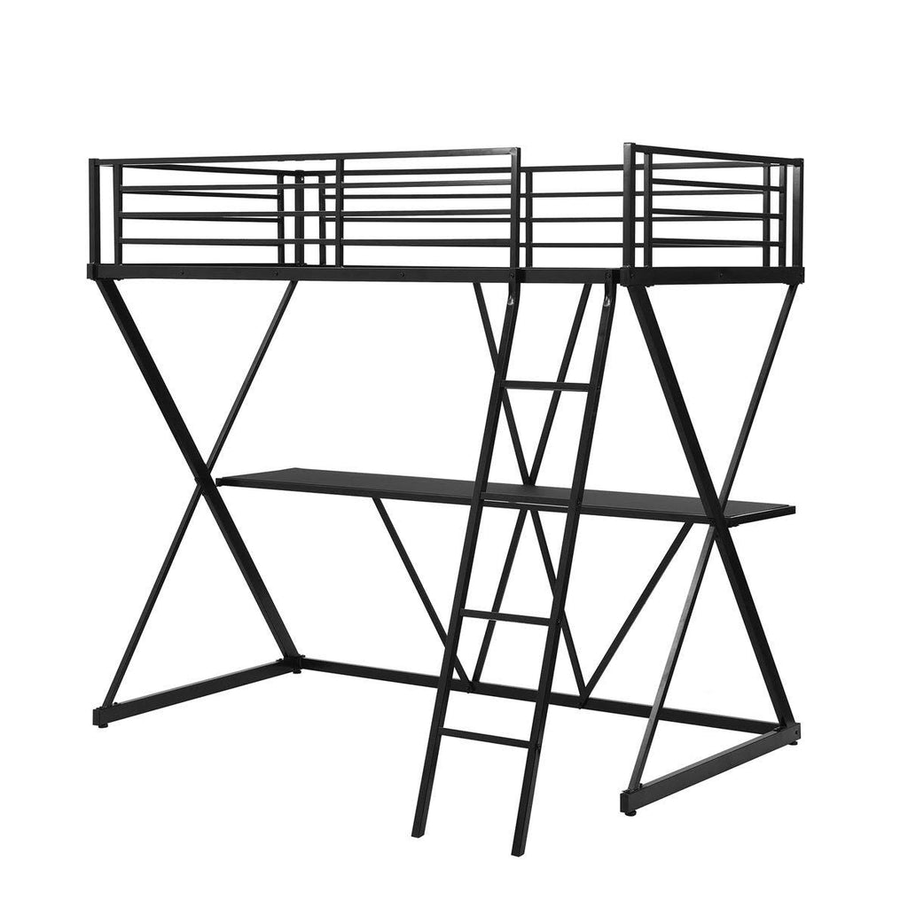 Twin Loft Bed with Desk, Ladder, and Guardrails A590