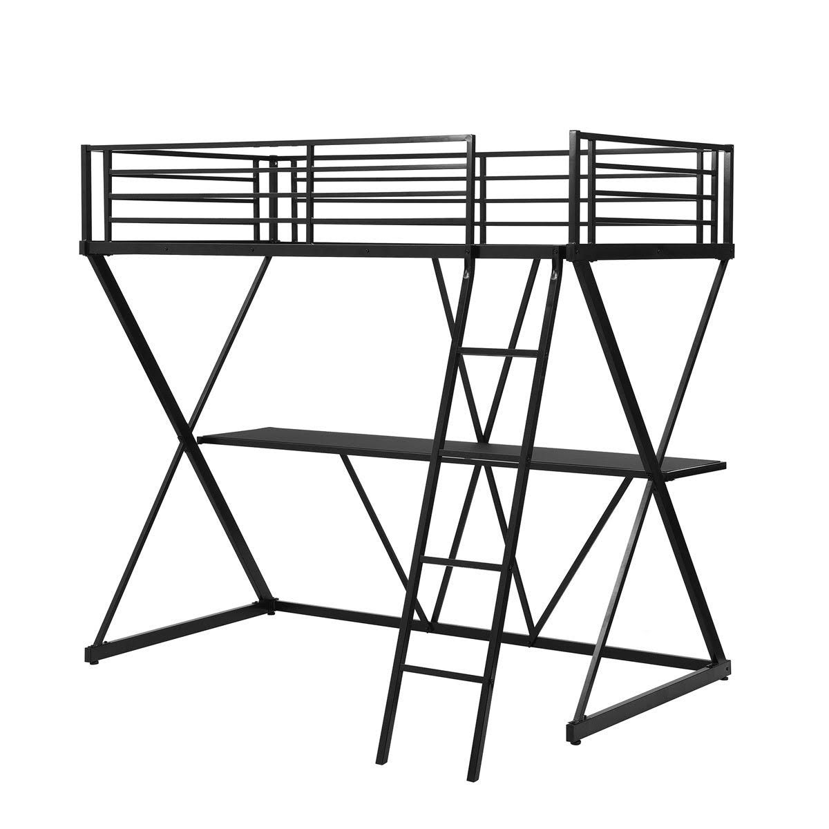 Twin Loft Bed with Desk, Ladder, and Guardrails A590