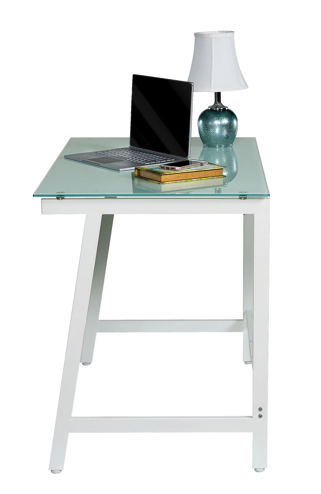 Contemporary Glass Writing Desk with Steel Frame V5197