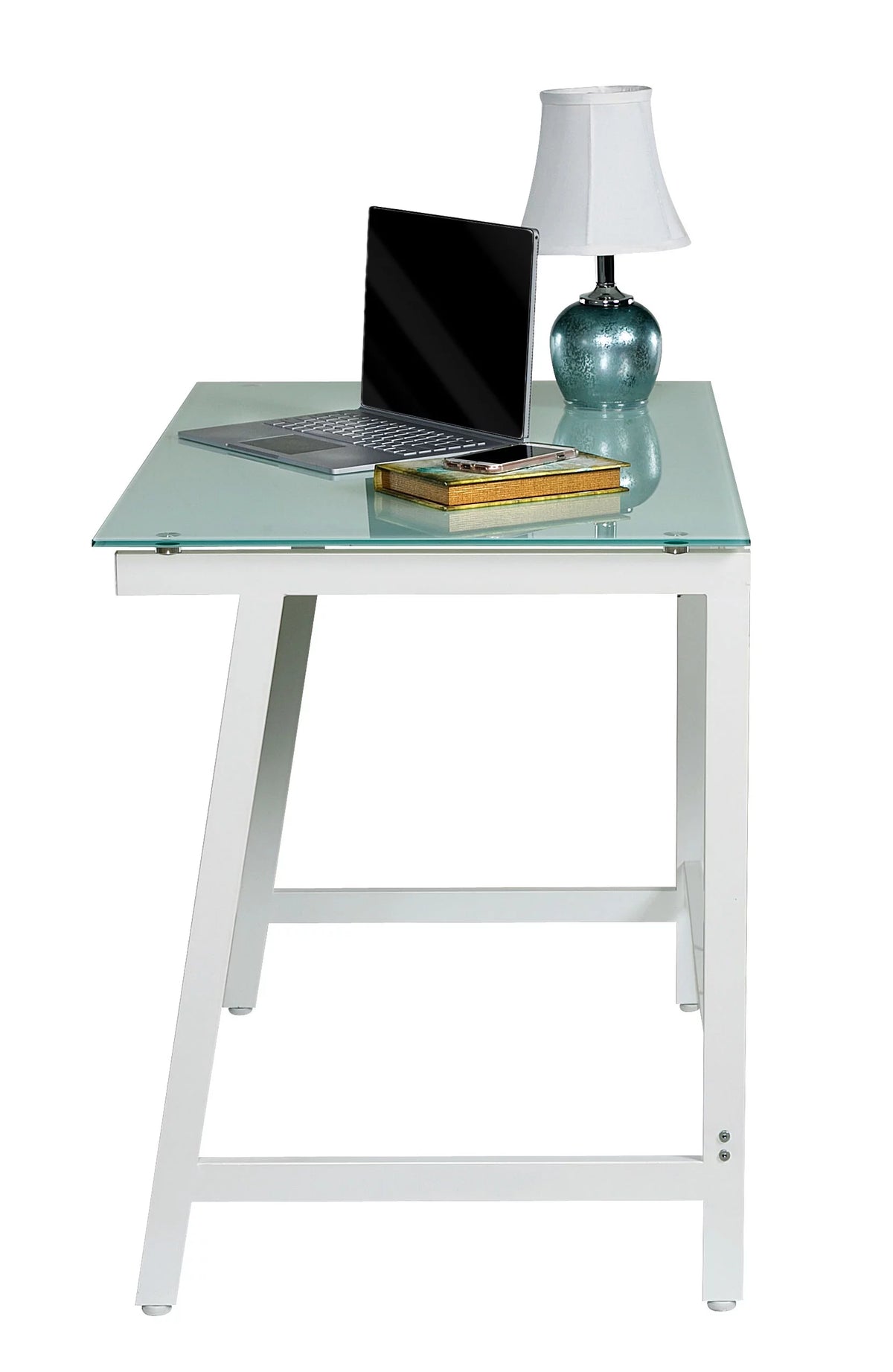 Contemporary Glass Writing Desk with Steel Frame V5197