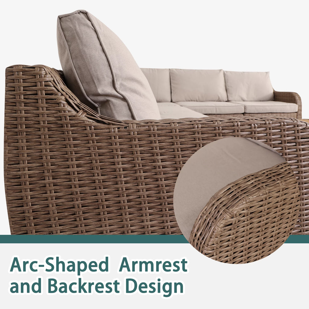 7 Pcs Half-Round Rattan Patio Furniture Set with Cushion and Table D3332