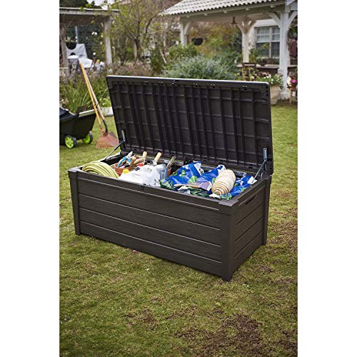 Brown 120 Gal Lockable Waterproof Plastic Deck Box V61677