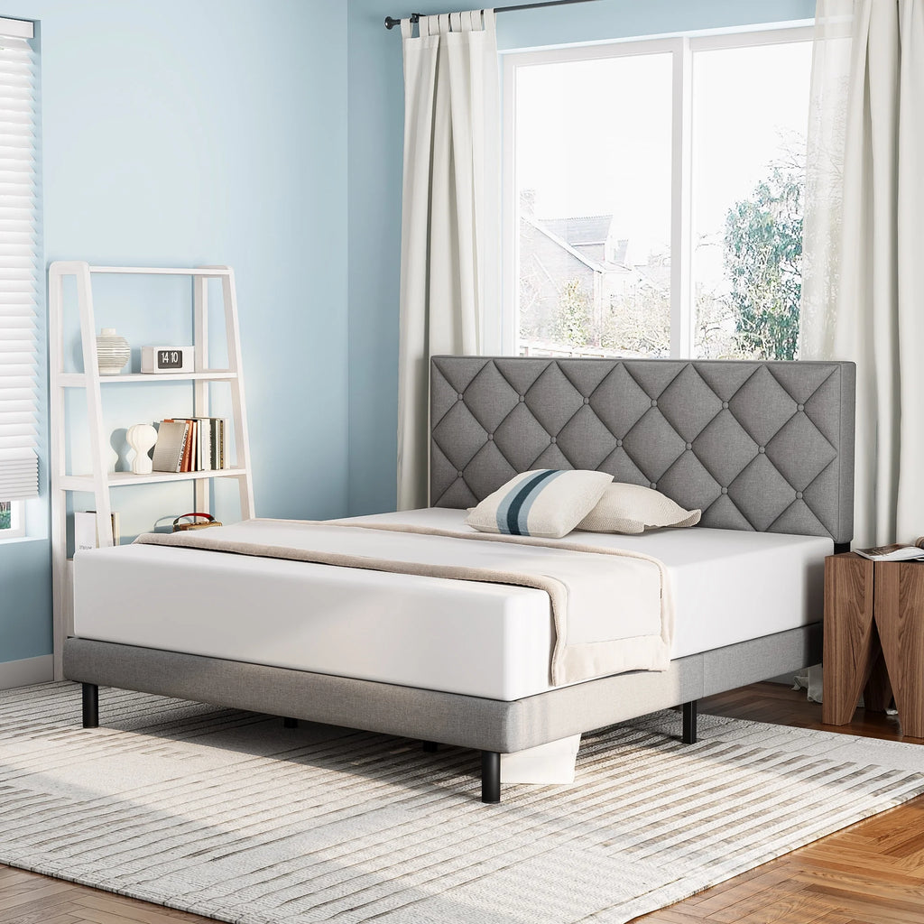 Queen Size Platform Bed with Wingback Headboard K238