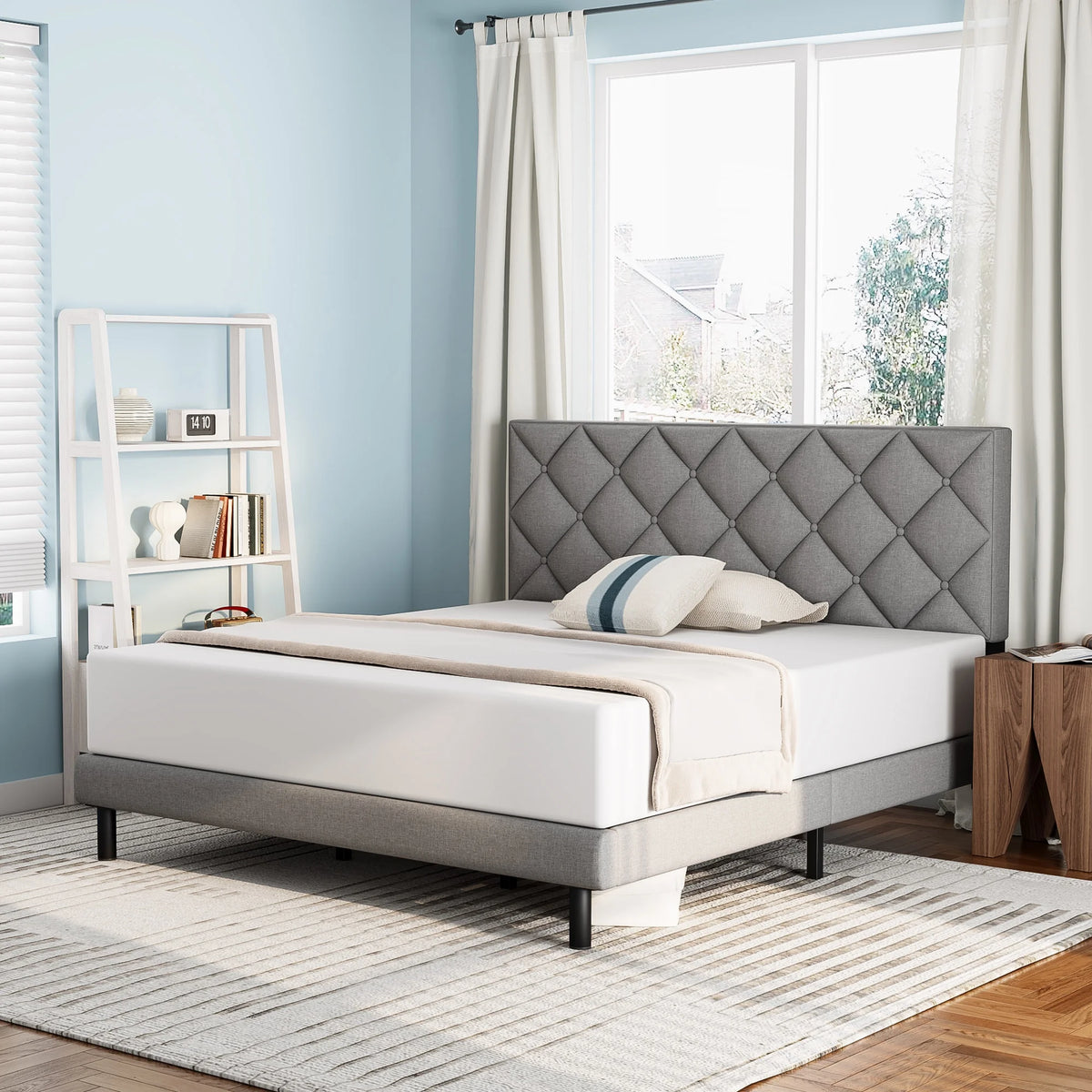 Queen Size Platform Bed with Wingback Headboard K238