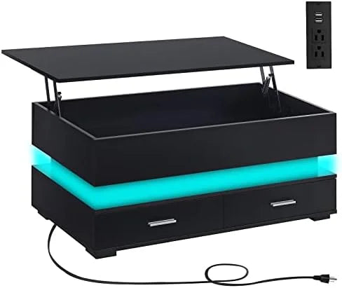 LED Lift Top Coffee Table with Charging Station I87231