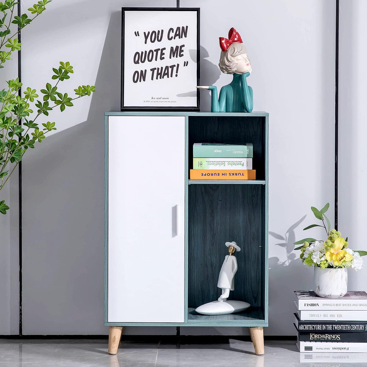 Wood Console Table with One Door and Adjustable Shelves M47406