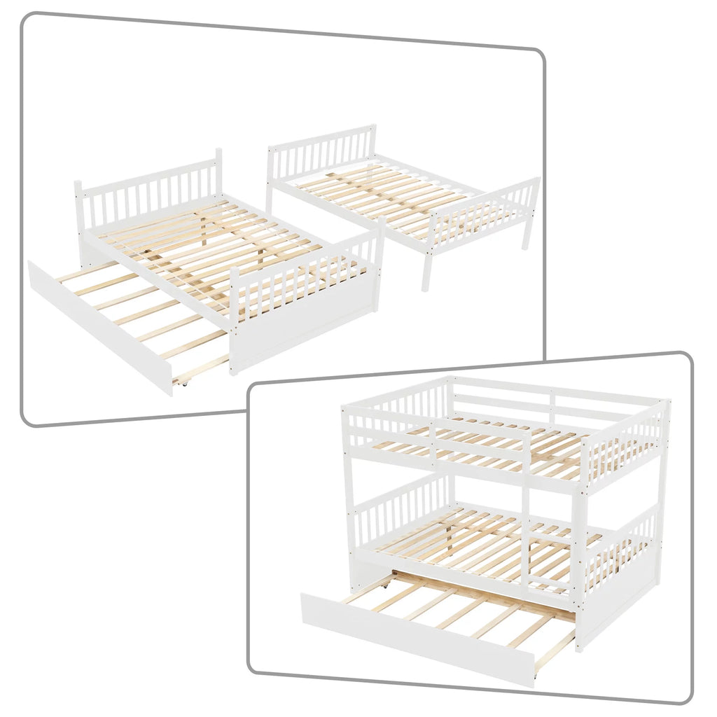 Full Size White Wooden Bunk Bed with Ladder and Trundle R547097