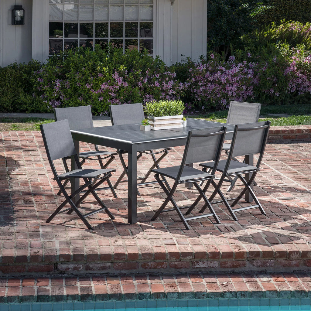 7-Piece Expandable Dining Set with 6 Folding Sling Chairs K826