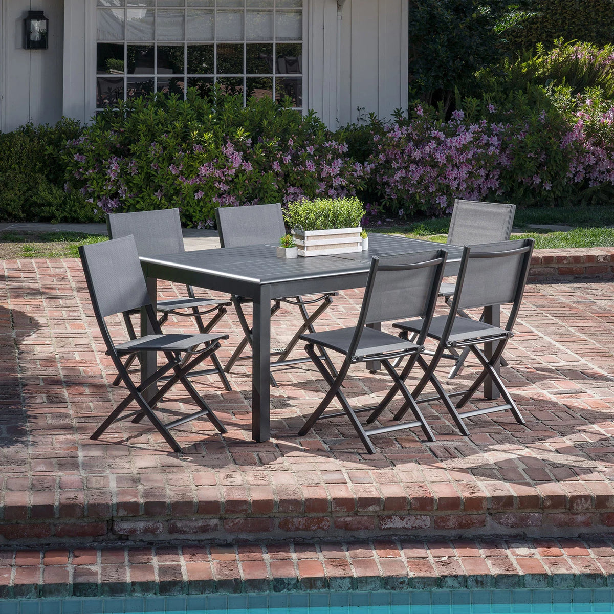 7-Piece Expandable Dining Set with 6 Folding Sling Chairs K826