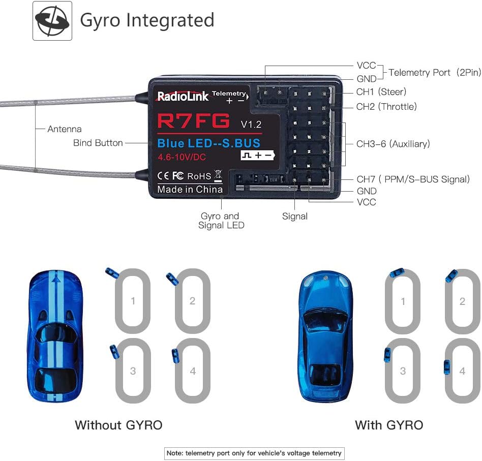 RC6GS V2 6CH RC Transmitter and Receiver R7FG 2.4g Gyro Two-Way Transmission Telemetry Receiver Radio Remote Controller L443
