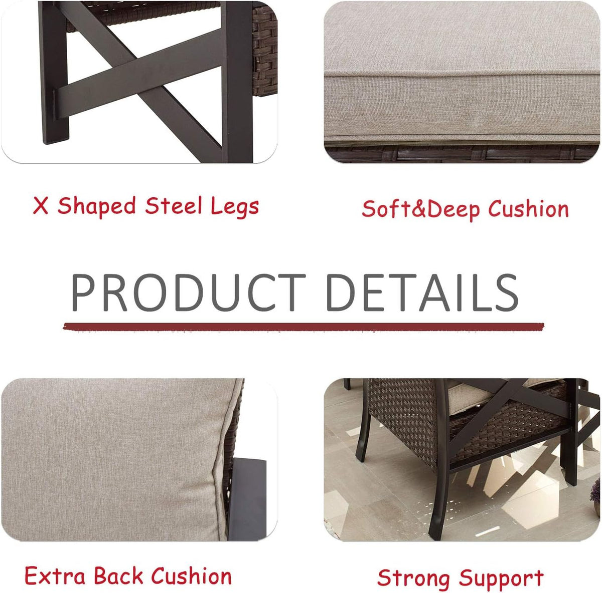 5 Piece Outdoor Wicker Conversation Sofa Set with Cushion and Coffee Table D6444