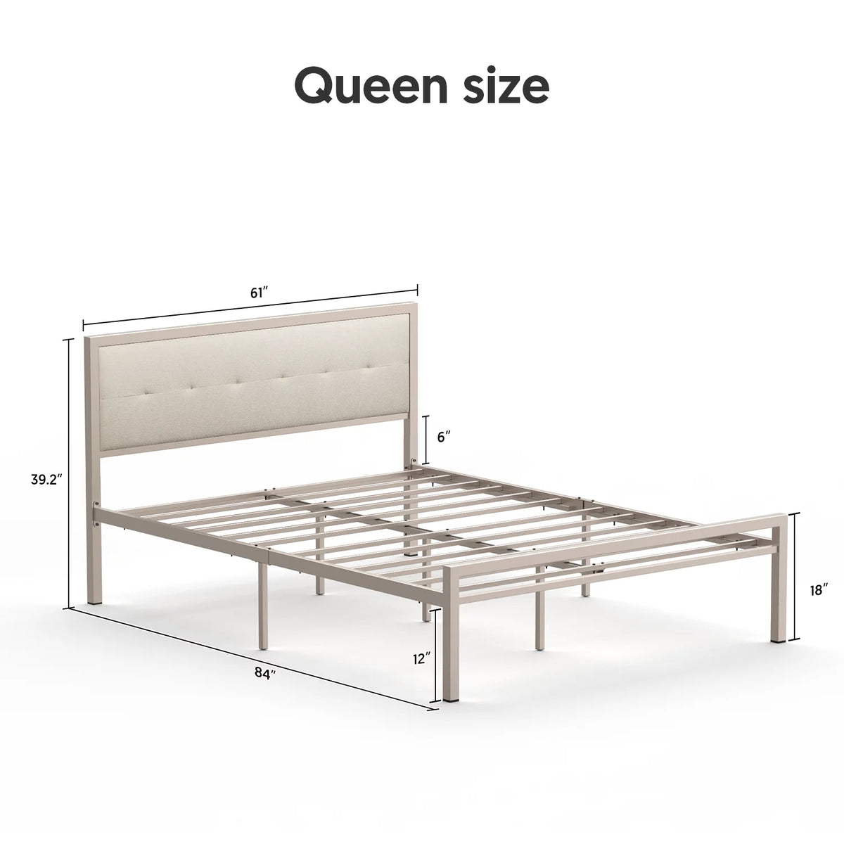 Queen Size Steel Platform Bed Frame with Fabric Headboard X38476