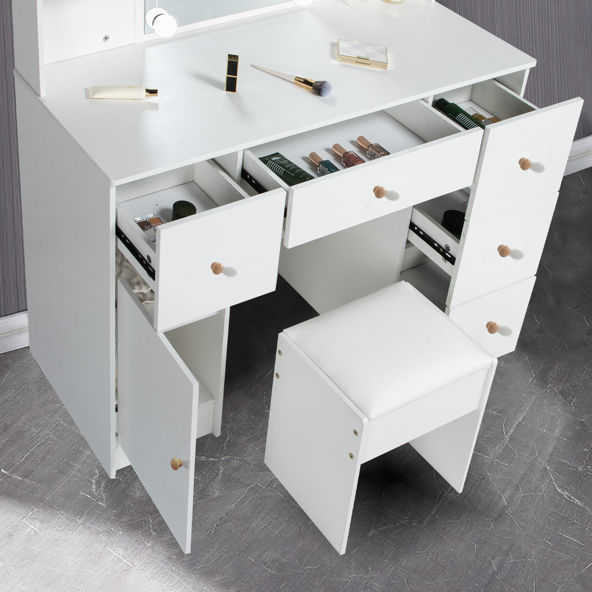 White Vanity Set with Mirror and Lights A2354