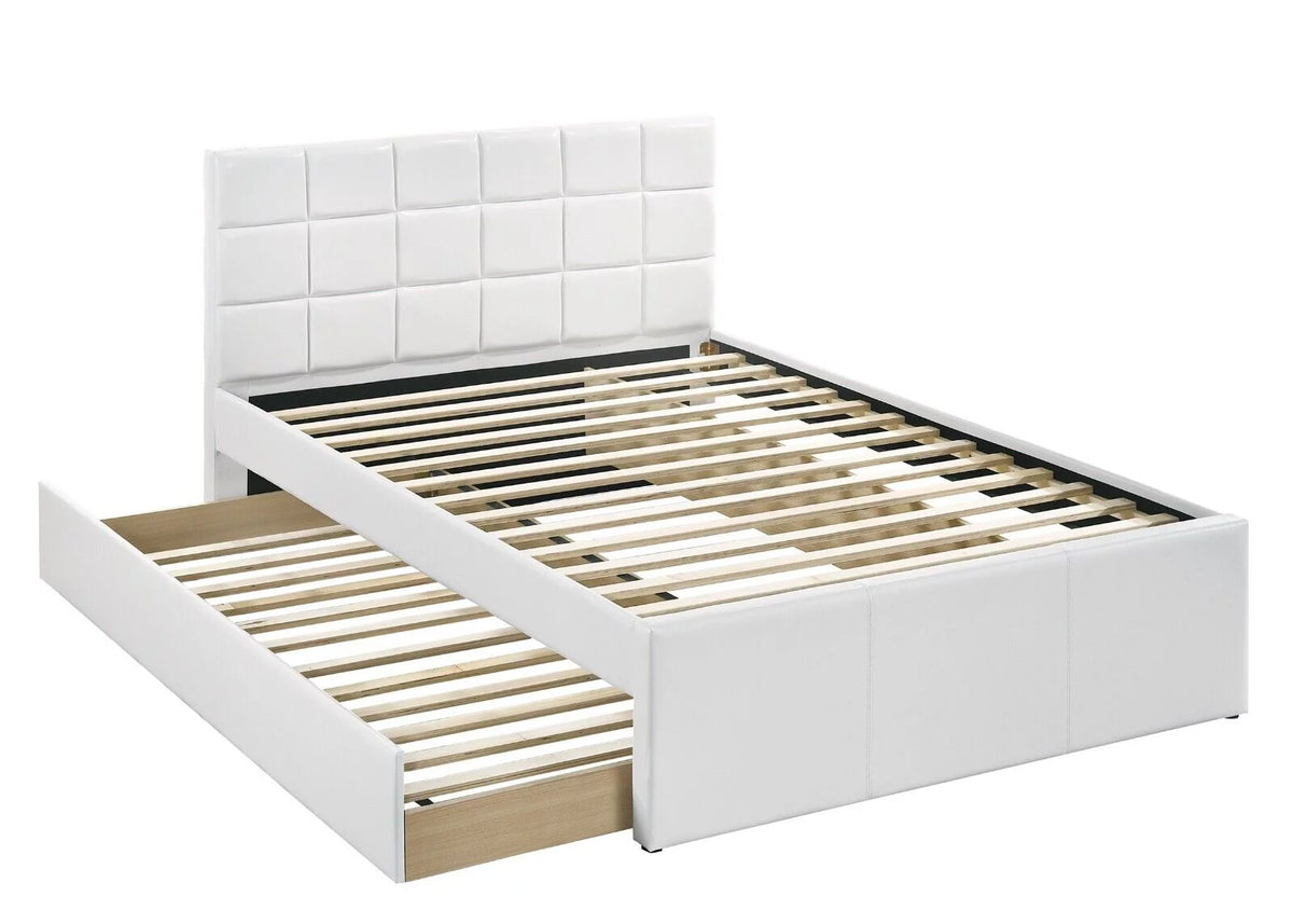 Twin Size White Faux Leather Upholstered Bed with Trundle U9969