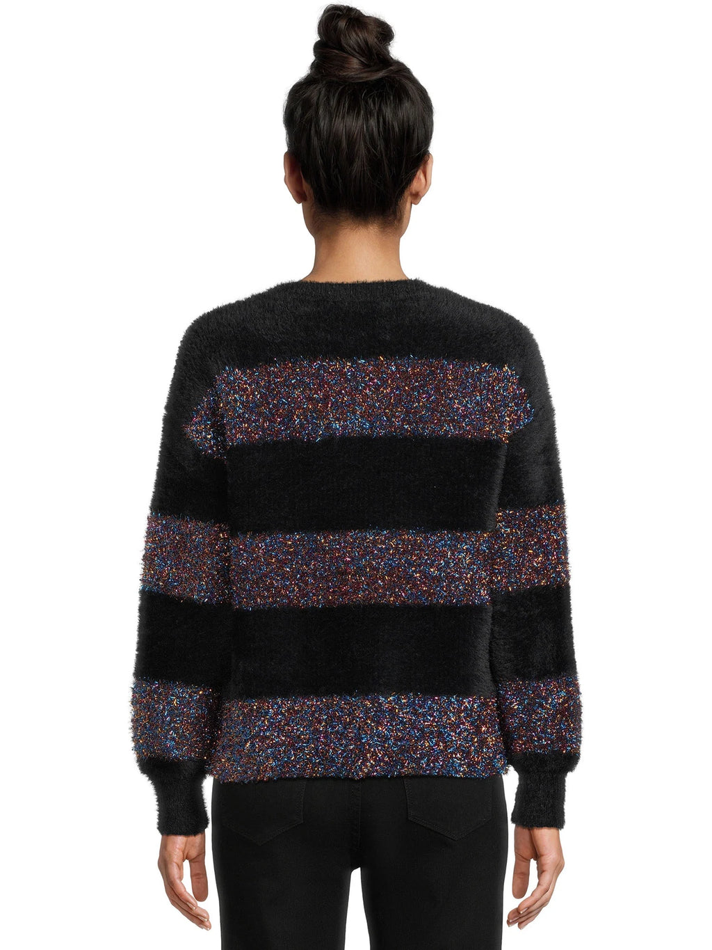 Metallic Stripe Pullover Sweater with Long Sleeves T218