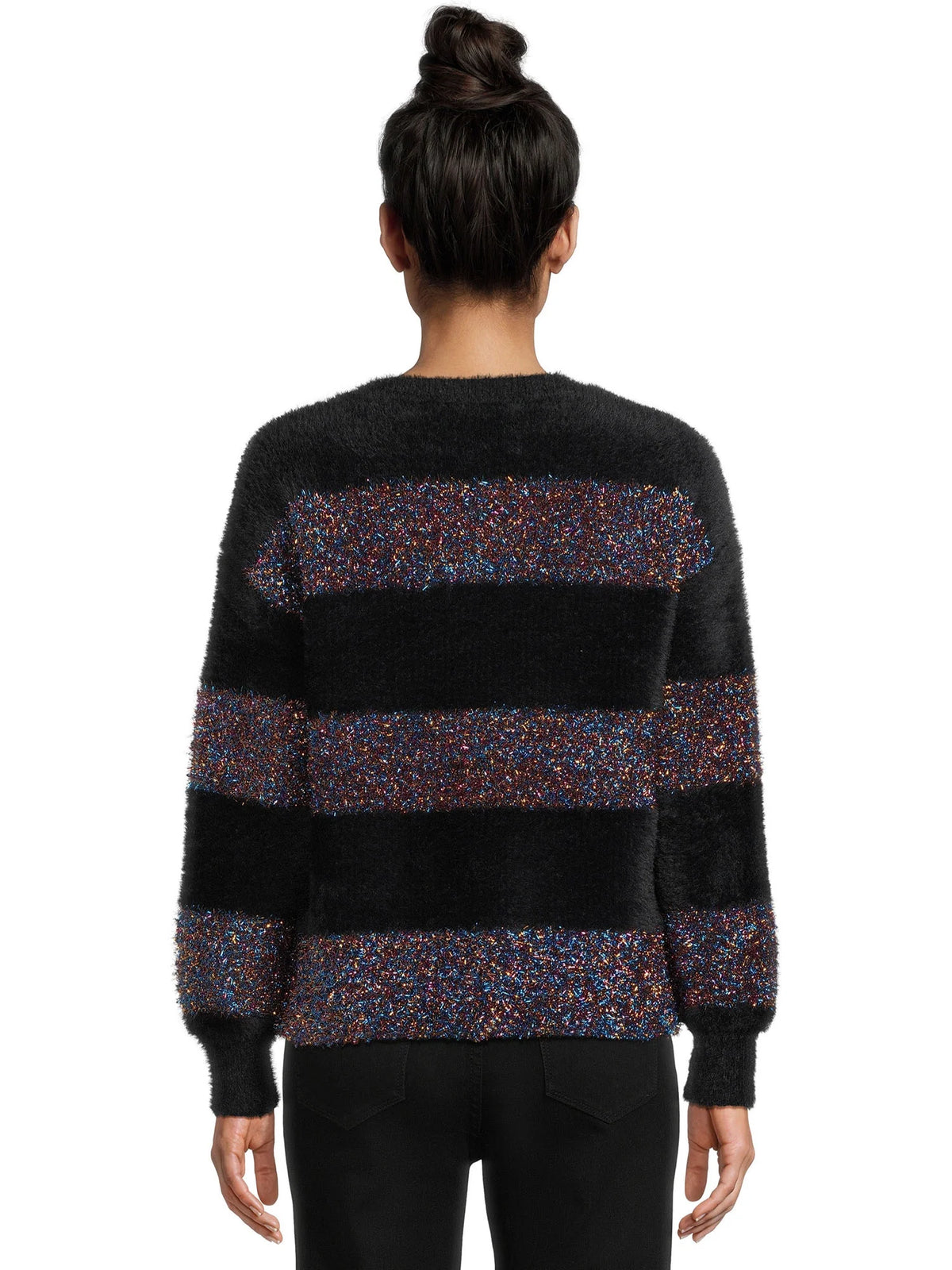Metallic Stripe Pullover Sweater with Long Sleeves T218