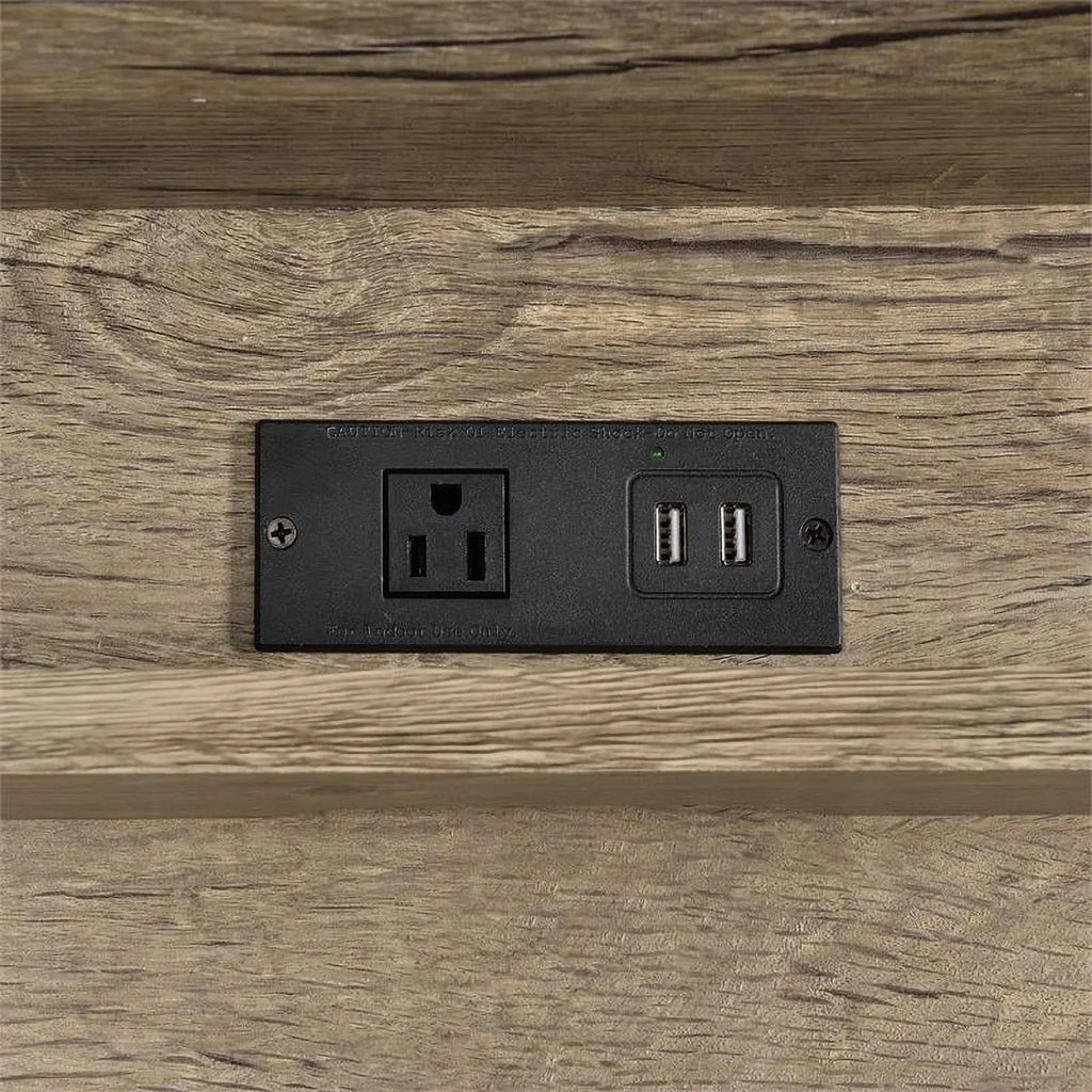 Wood and Black Metal Desk with USB Port K1463
