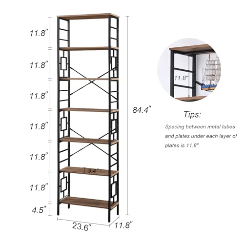 Brown 84 Inch 7 Tier Metal Bookshelf S5214