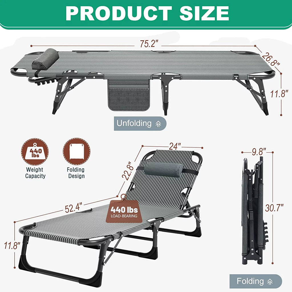 4-Fold Folding Camping Cot with Mattress and Pillow W5562
