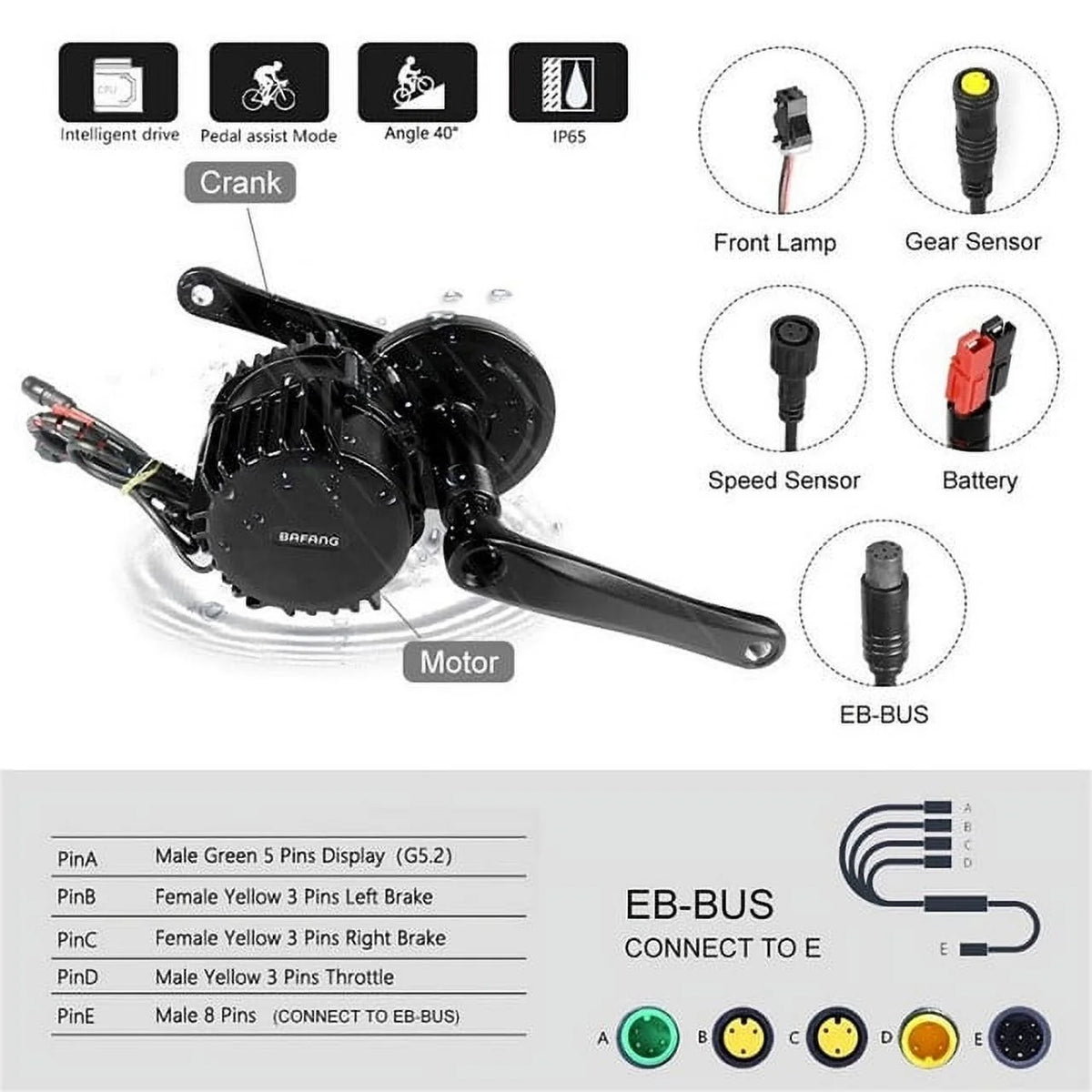 48V 1000W Bafang Mid Motor EBIKE Conversion Kit 68-73mm J315906