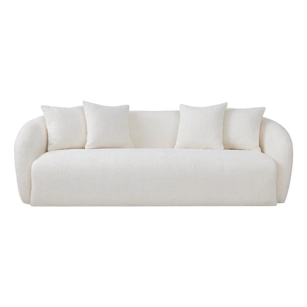 Cream Boucle Fabric Tight Back Couch F72701