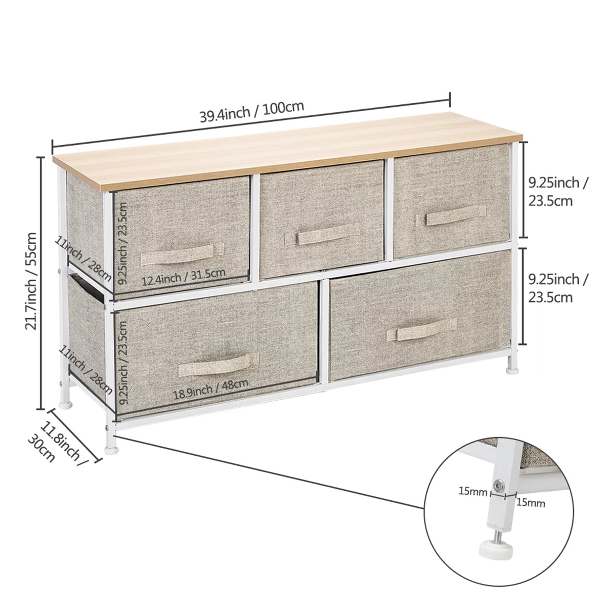 2-Tier Wide Closet Dresser with 5 Fabric Drawers X11561
