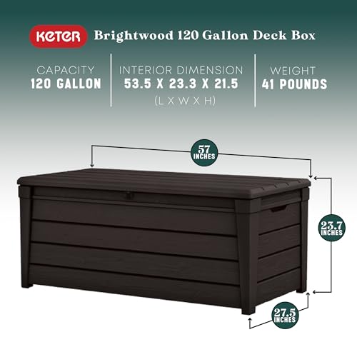 Brown 120 Gal Lockable Waterproof Plastic Deck Box V61677