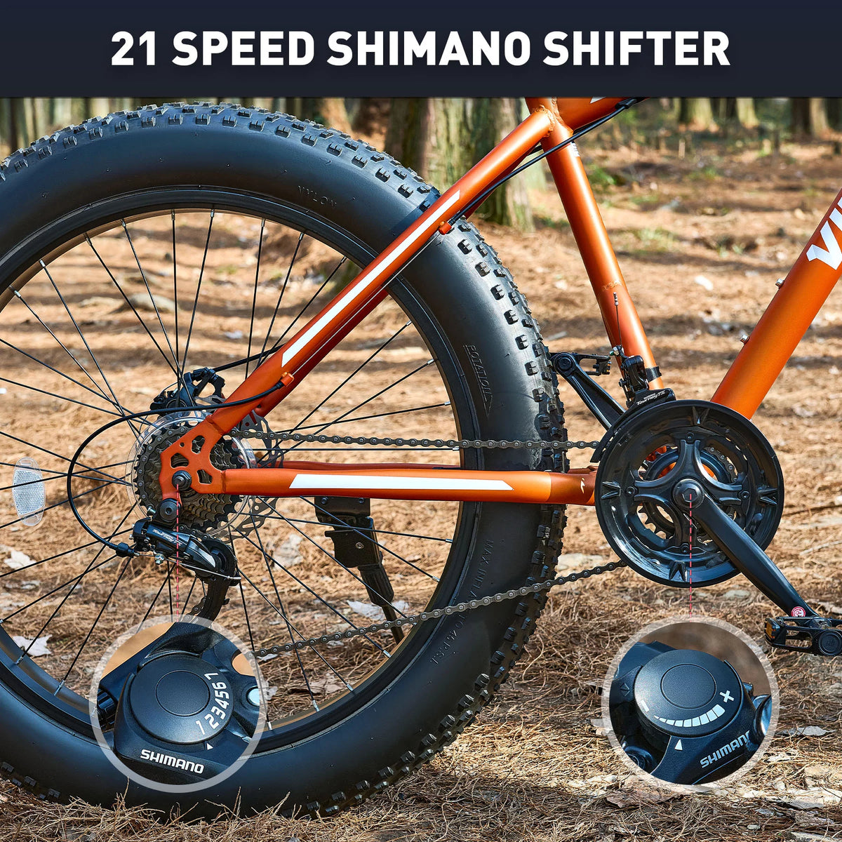 26 Fat Tire Mountain Bike with Front Suspension 21 Speeds Disc Brakes Orange O160
