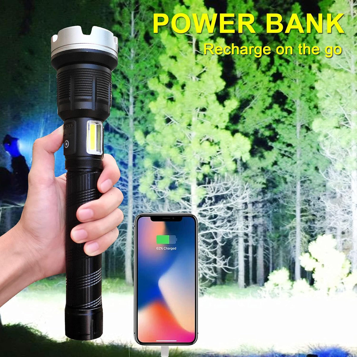 Rechargeable Flashlights High Lumens 1000000 Zoomable 26650 Floodlight Spotlight Strobe Light Lanterns E638