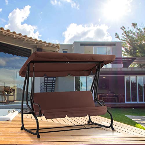 3 Seat Patio Swing Chair with Adjustable Canopy B8604