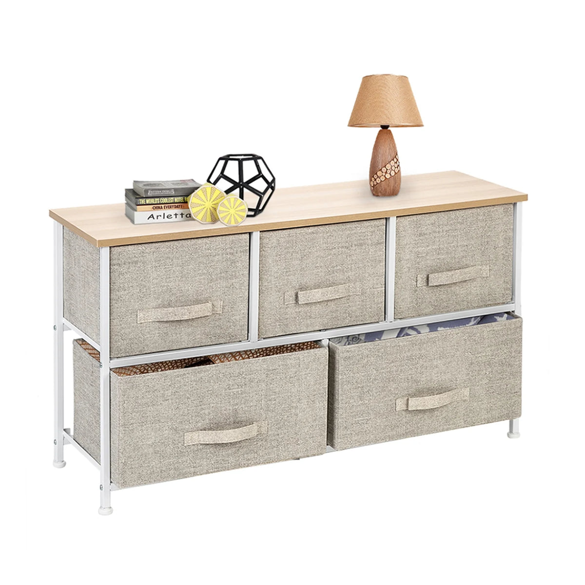 2-Tier Wide Closet Dresser with 5 Fabric Drawers X11561