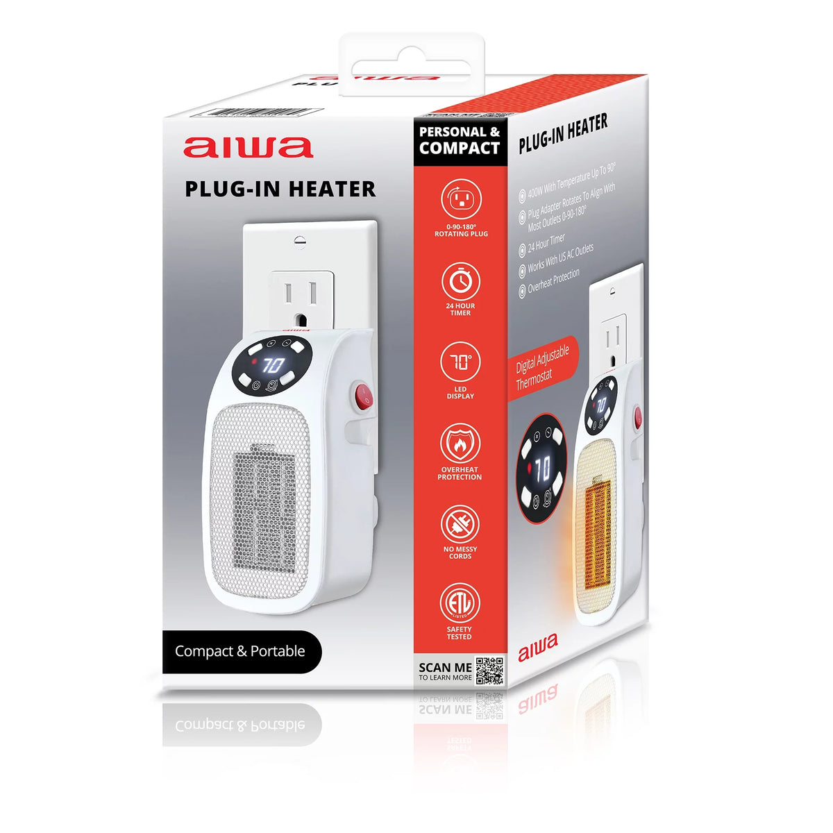 Plug-in Electric Space Heater with LCD Digital Screen and 24 hour Timer K2169
