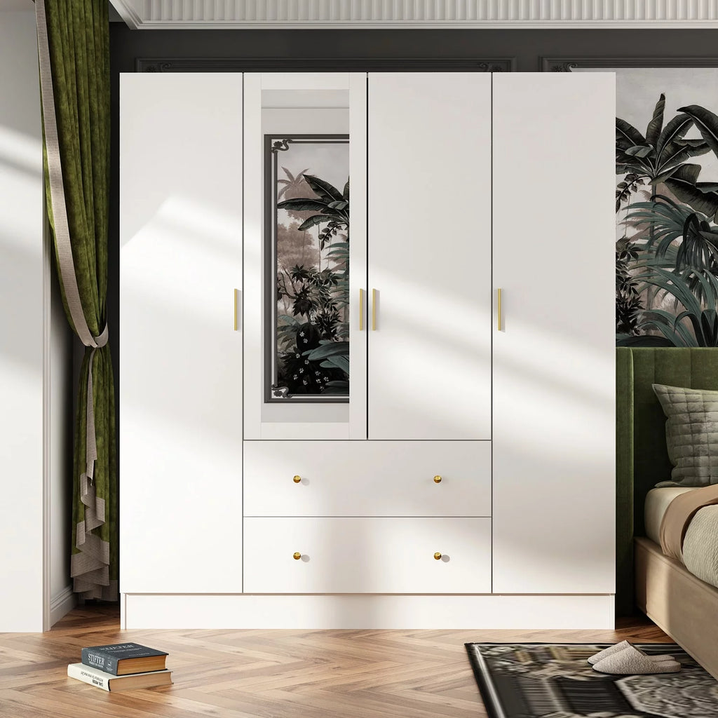 White Wooden Armoire with Mirror I828
