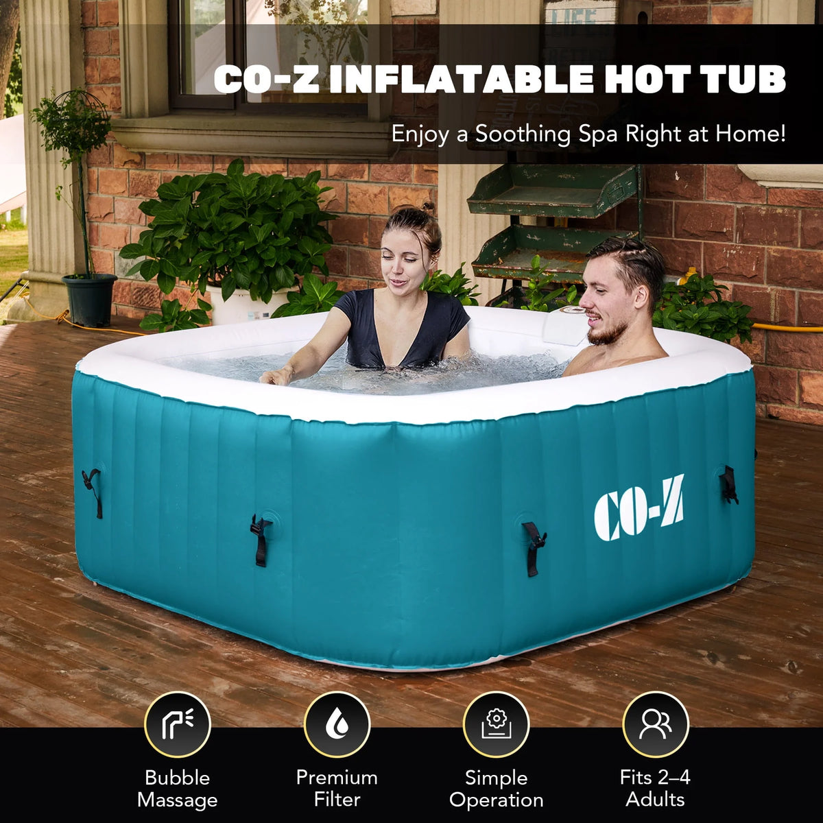 4 Person Inflatable Hot Tub Pool with Massage Jets G744179