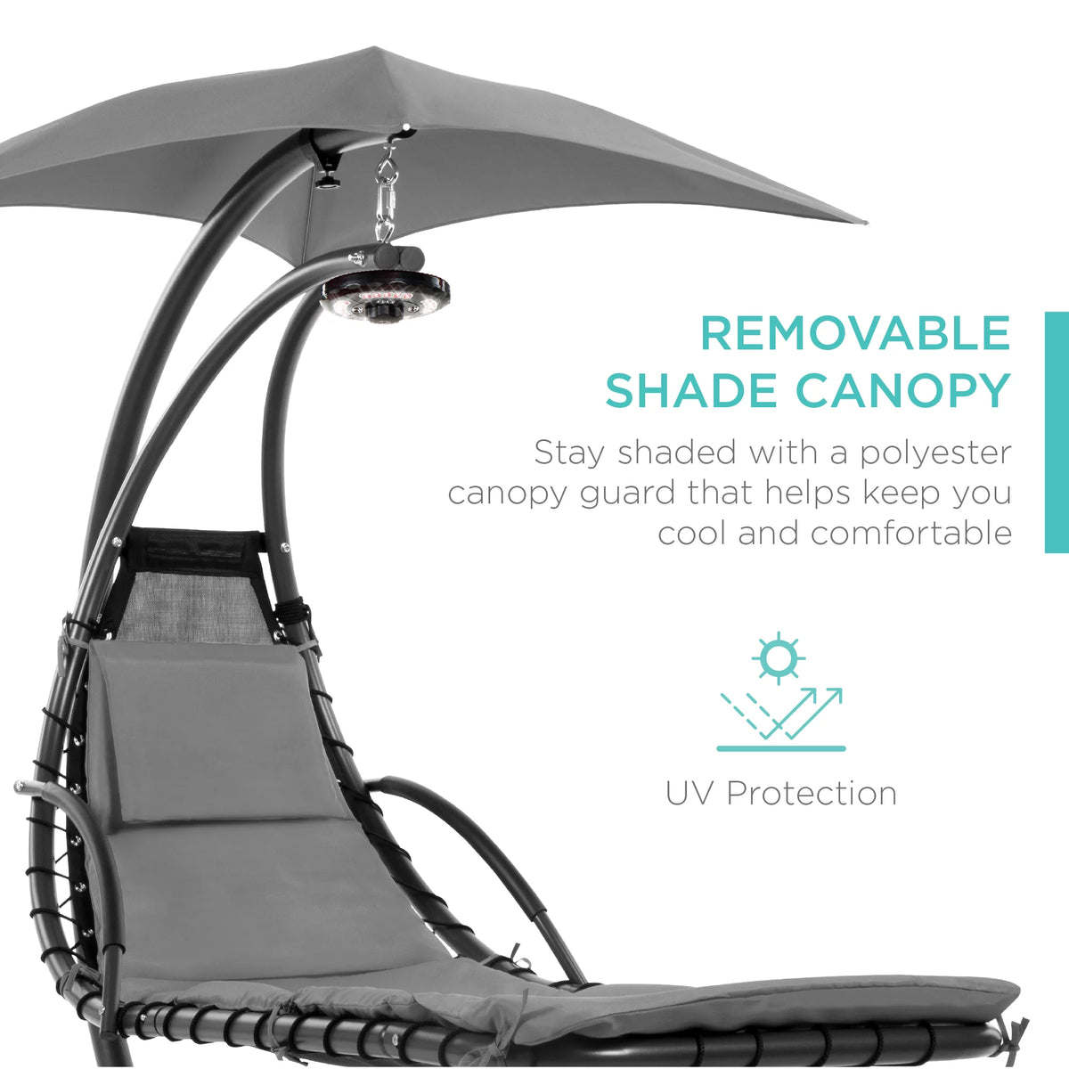 Hanging LED-Lit Curved Chaise Lounge Chair with Pillow, Canopy, Stand - Gray U24490