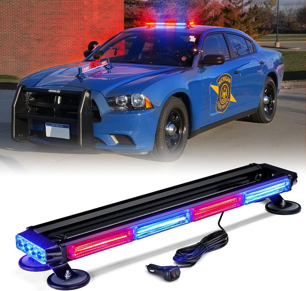 Amber COB LED Rooftop Strobe Light Bar Double Side 26 High Visibility Emergency Hazard Warning Beacon Lights w/Magnetic Base E5931