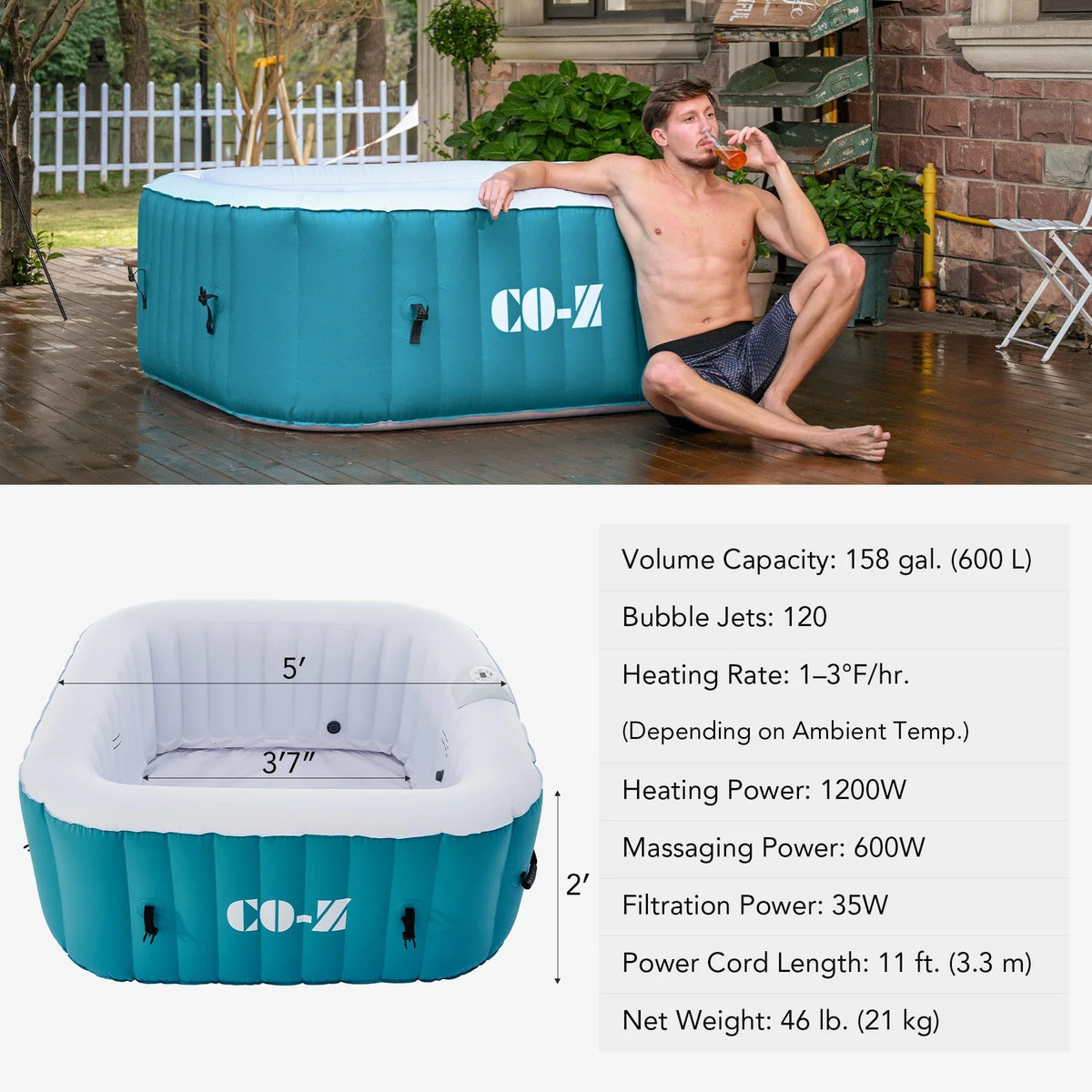 4 Person Inflatable Hot Tub Pool with Massage Jets G744179