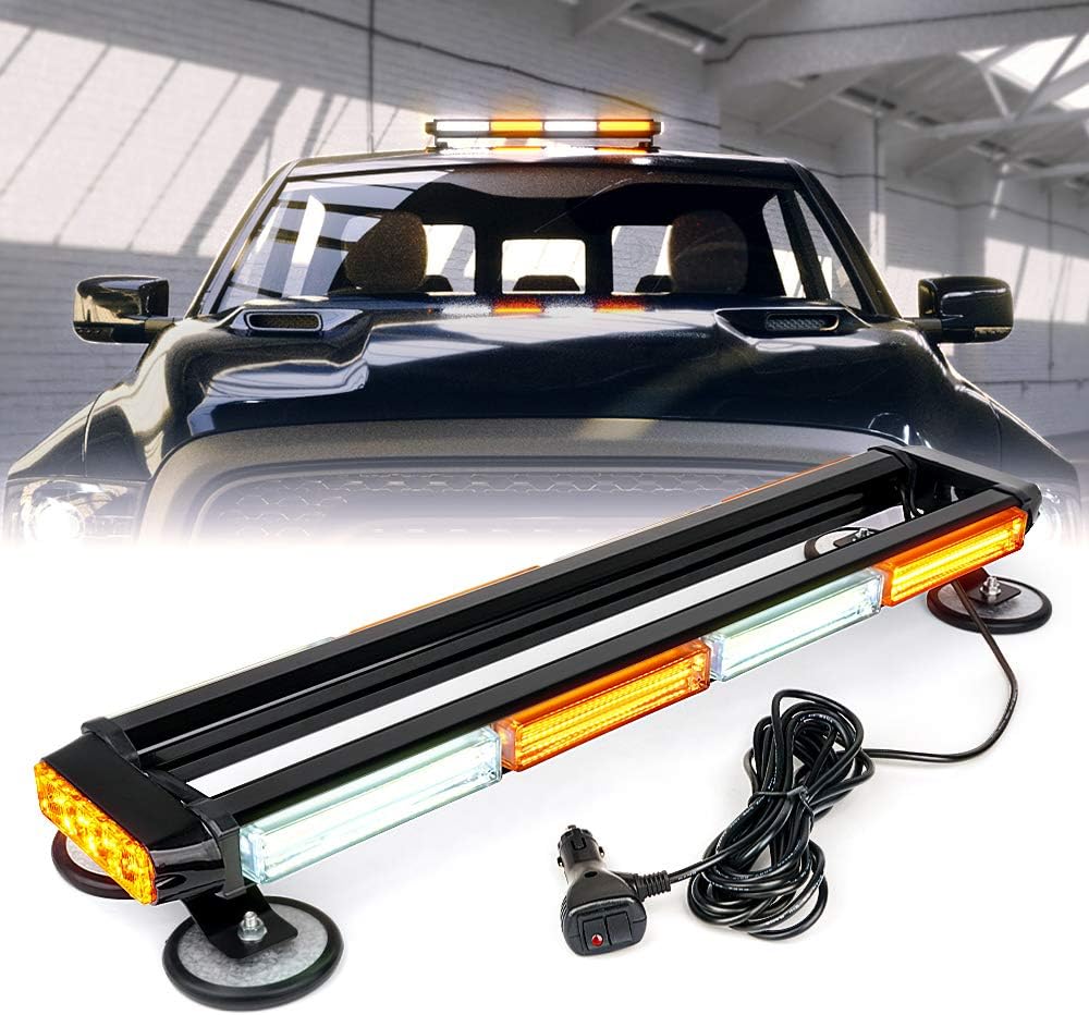 Amber COB LED Rooftop Strobe Light Bar Double Side 26 High Visibility Emergency Hazard Warning Beacon Lights w/Magnetic Base E5931