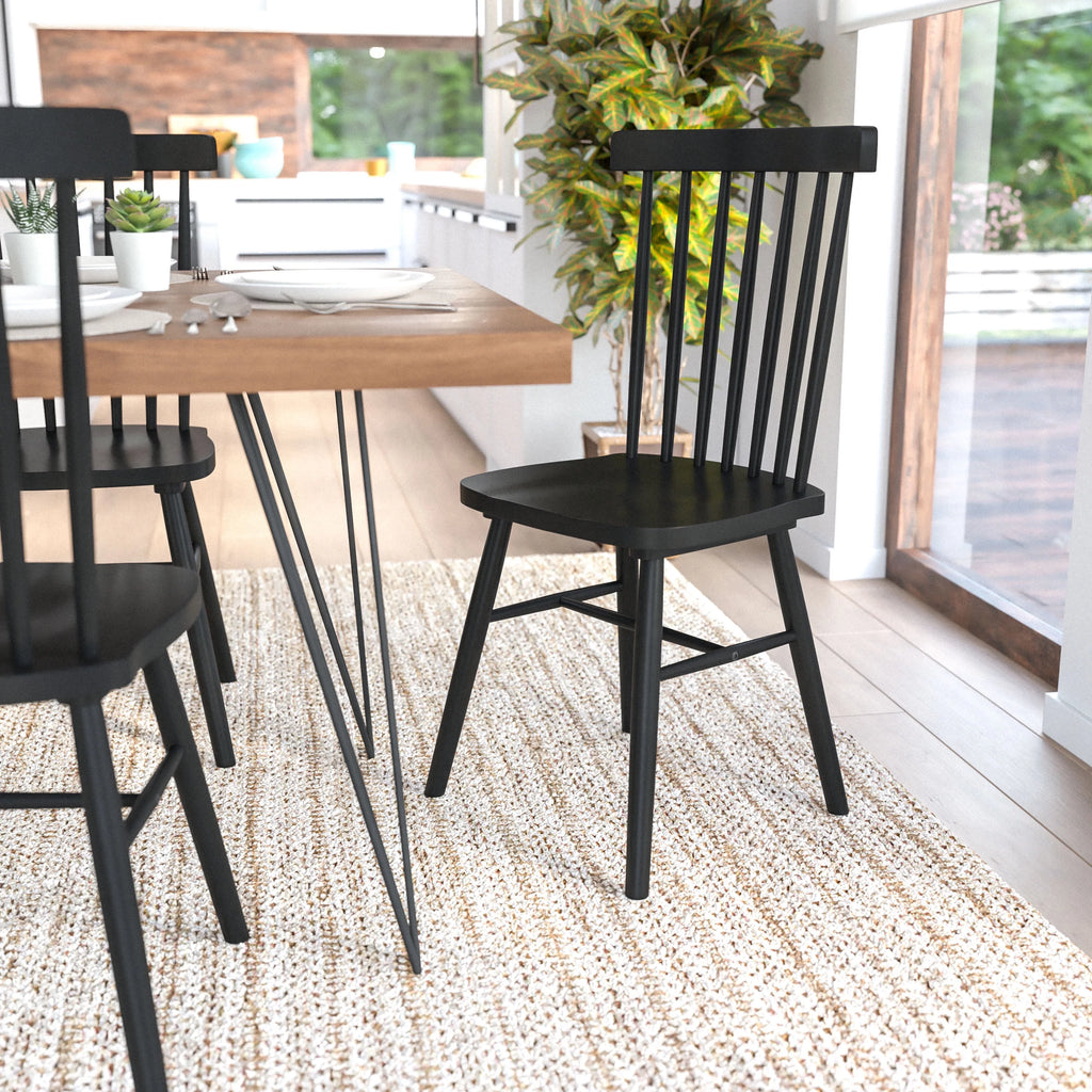 Set of 2 Black Solid Wood Spindle Back Dining Chairs S36474