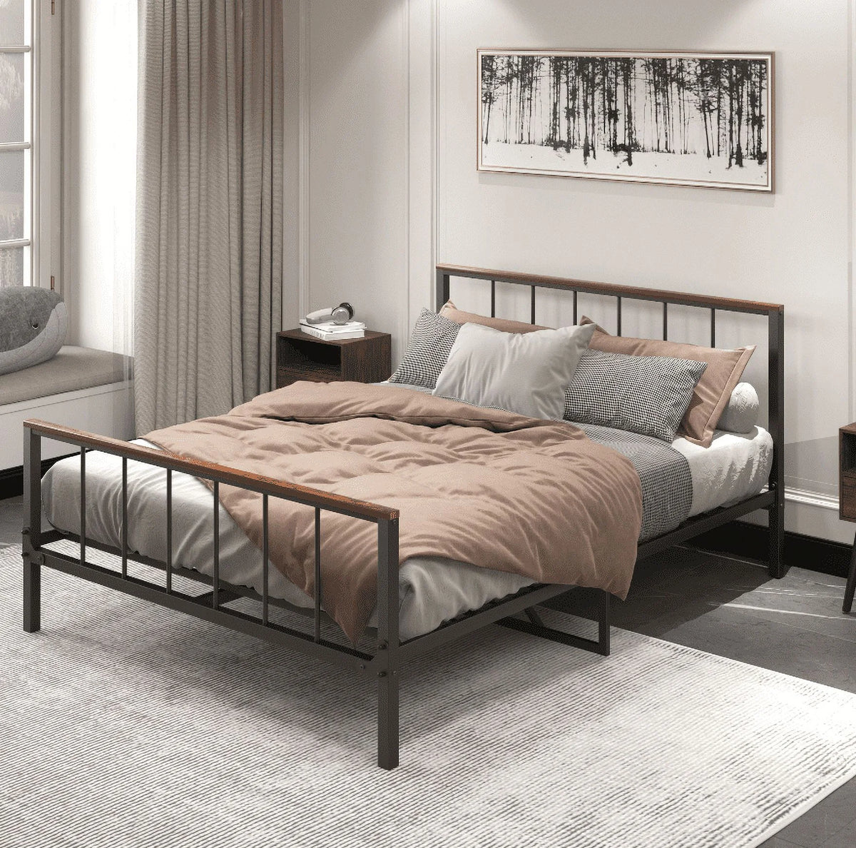 Queen Size Black Metal Platform Bed K8519