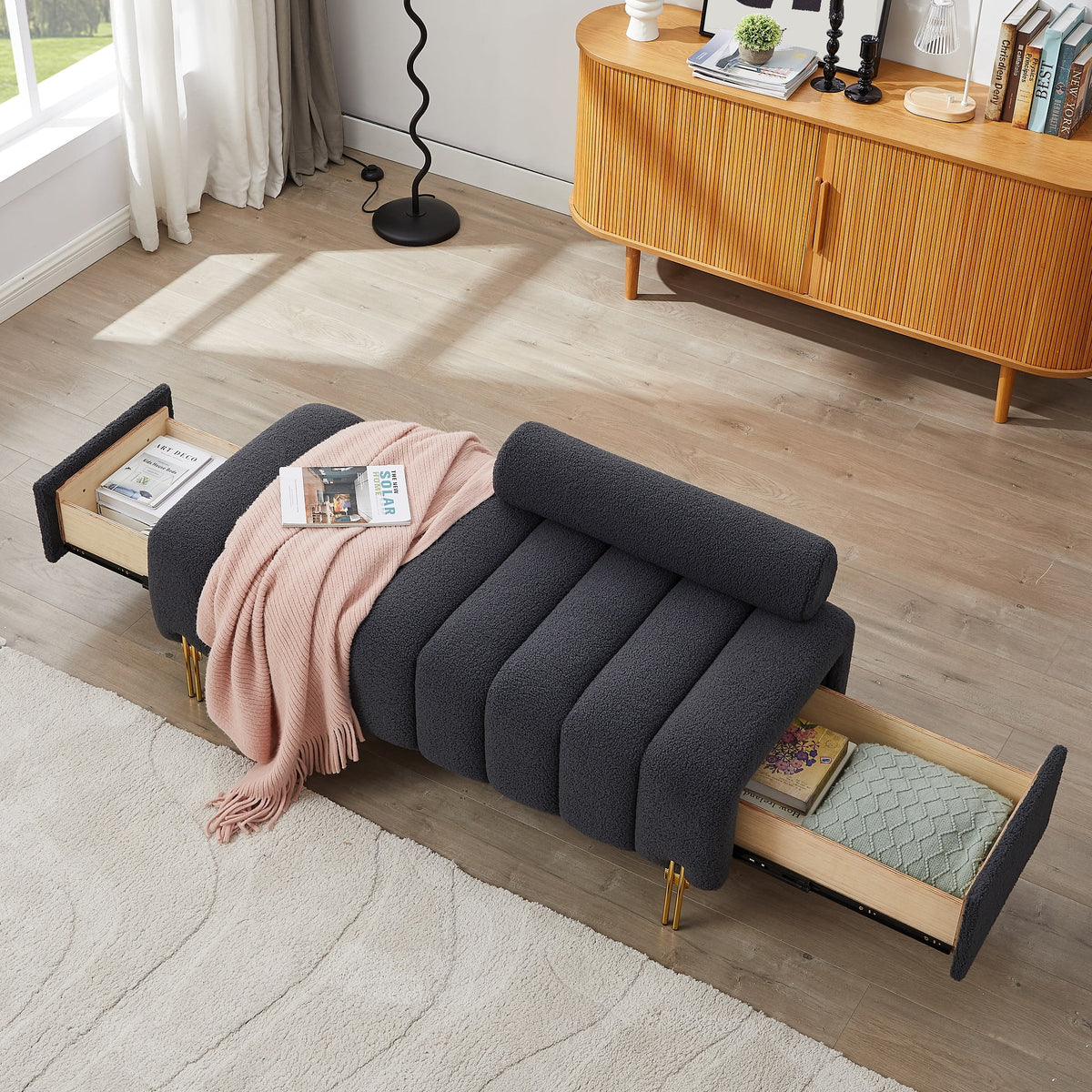 Grey Upholstered Storage Bench B664