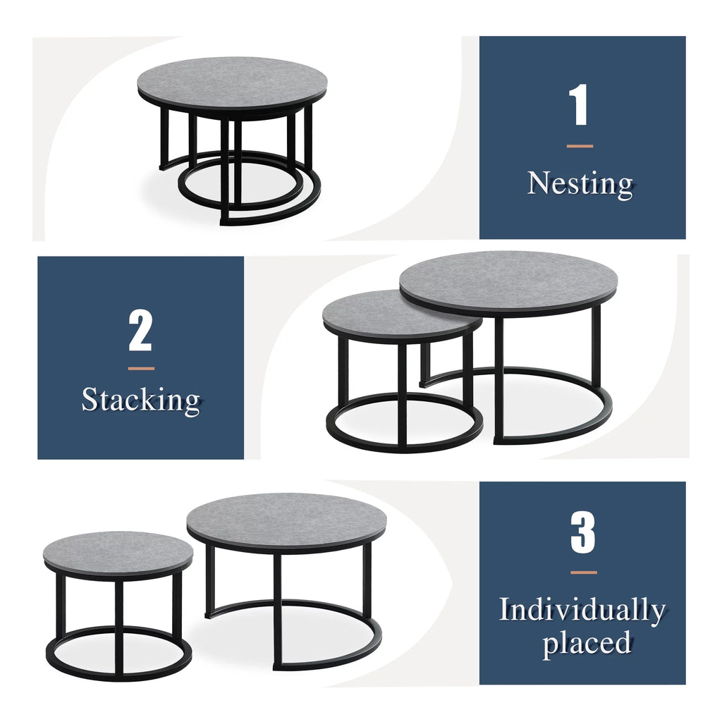 Round Nesting Coffee Table Set Metal Frame Gray F24283