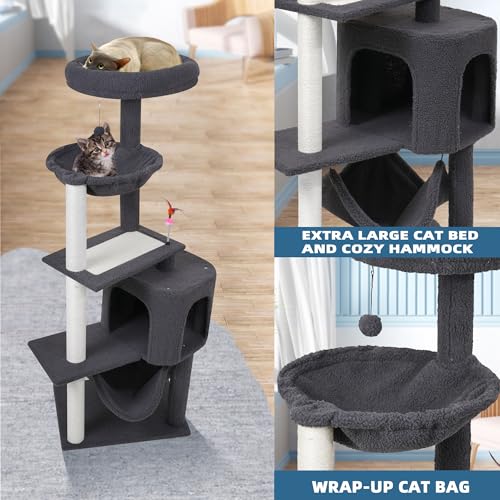 Grey Cat Tree with Cat Condo and Hammock C4401
