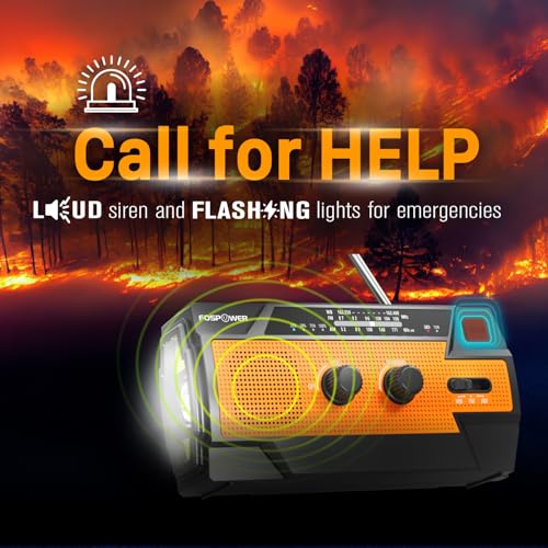 Emergency Weather Radio with Portable Power Bank, Solar Hand Crank Charging, SOS Alarm & Flashlight C3345