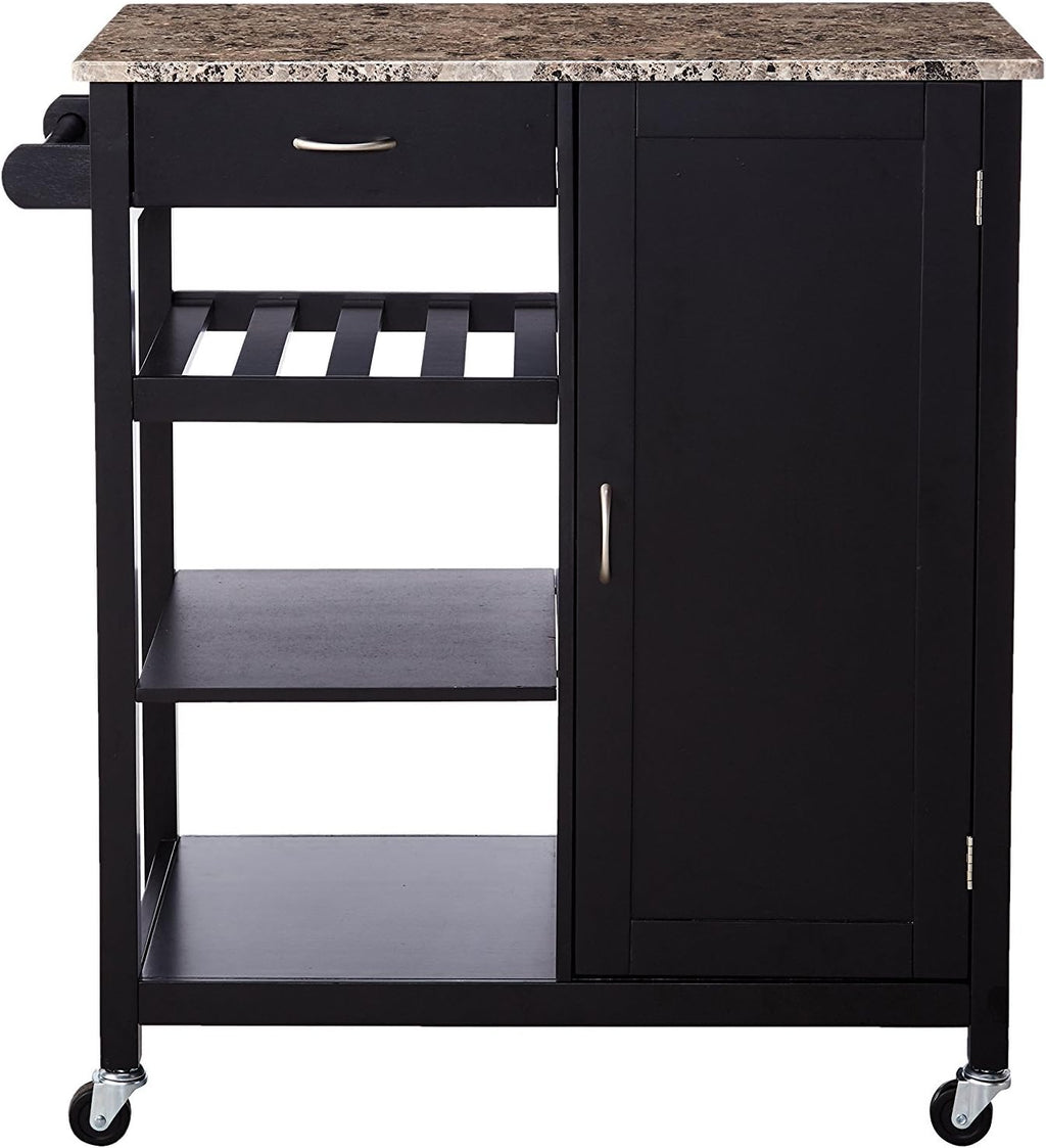 Black Finish Wood Kitchen Storage Cabinet Cart D580