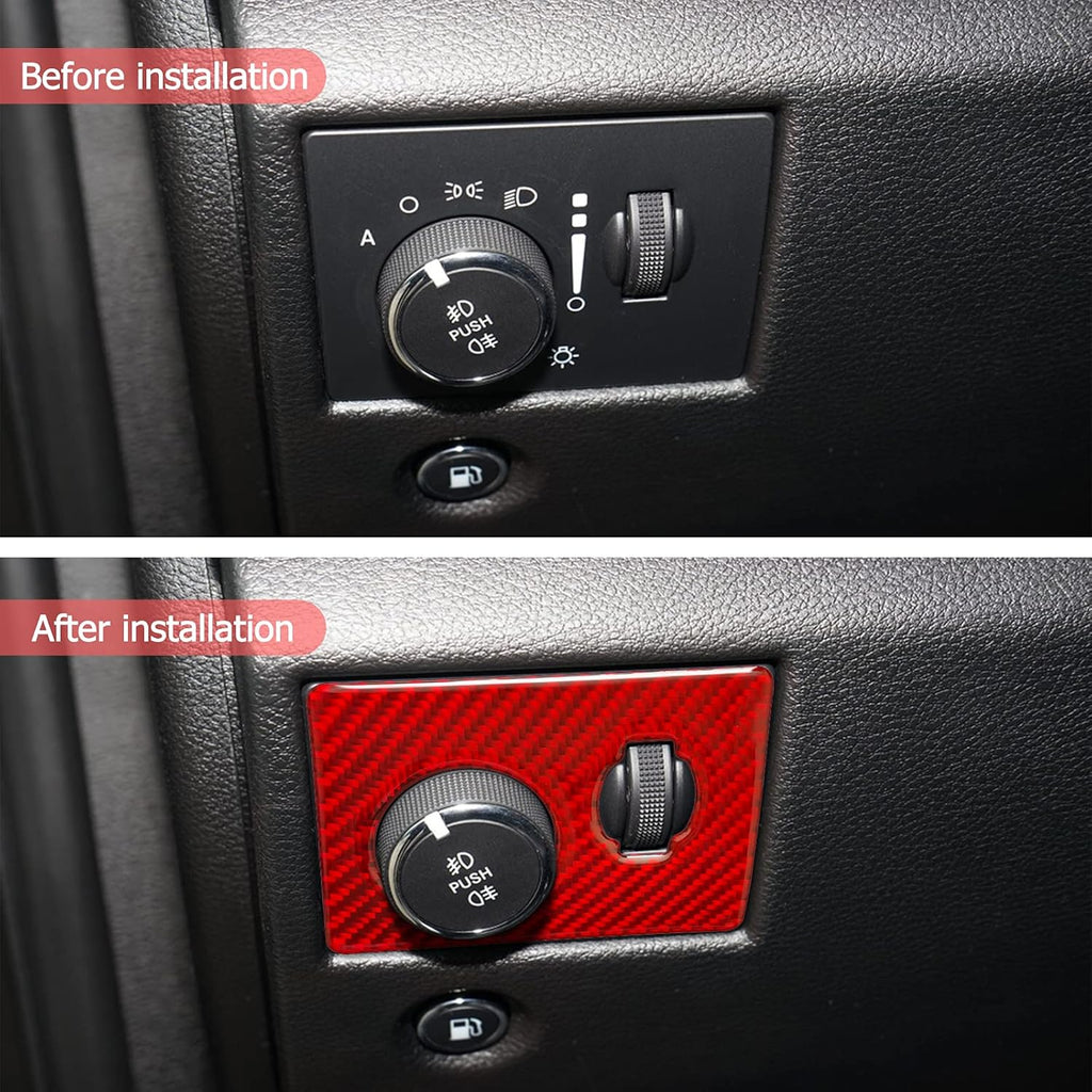 Red Carbon Fiber Headlight Switch Panel Cover Trim Sticker for Jeep Grand Cherokee 2014-2020 1PCS G849