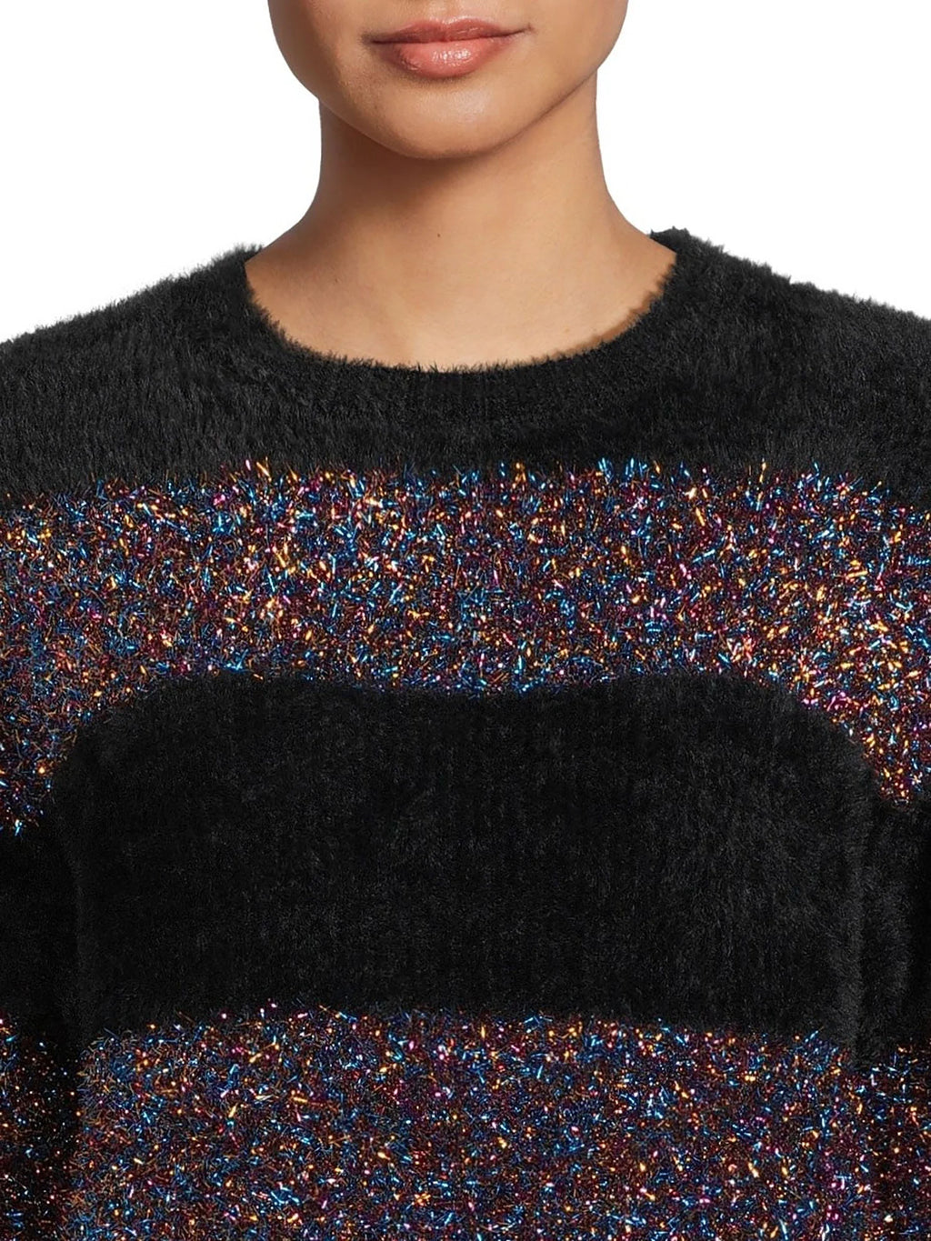 Metallic Stripe Pullover Sweater with Long Sleeves T218