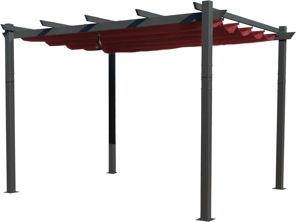 Extra-Large Gray Aluminum Frame Pergola with Sunshade Canopy 10' x 13' Burgundy S721255